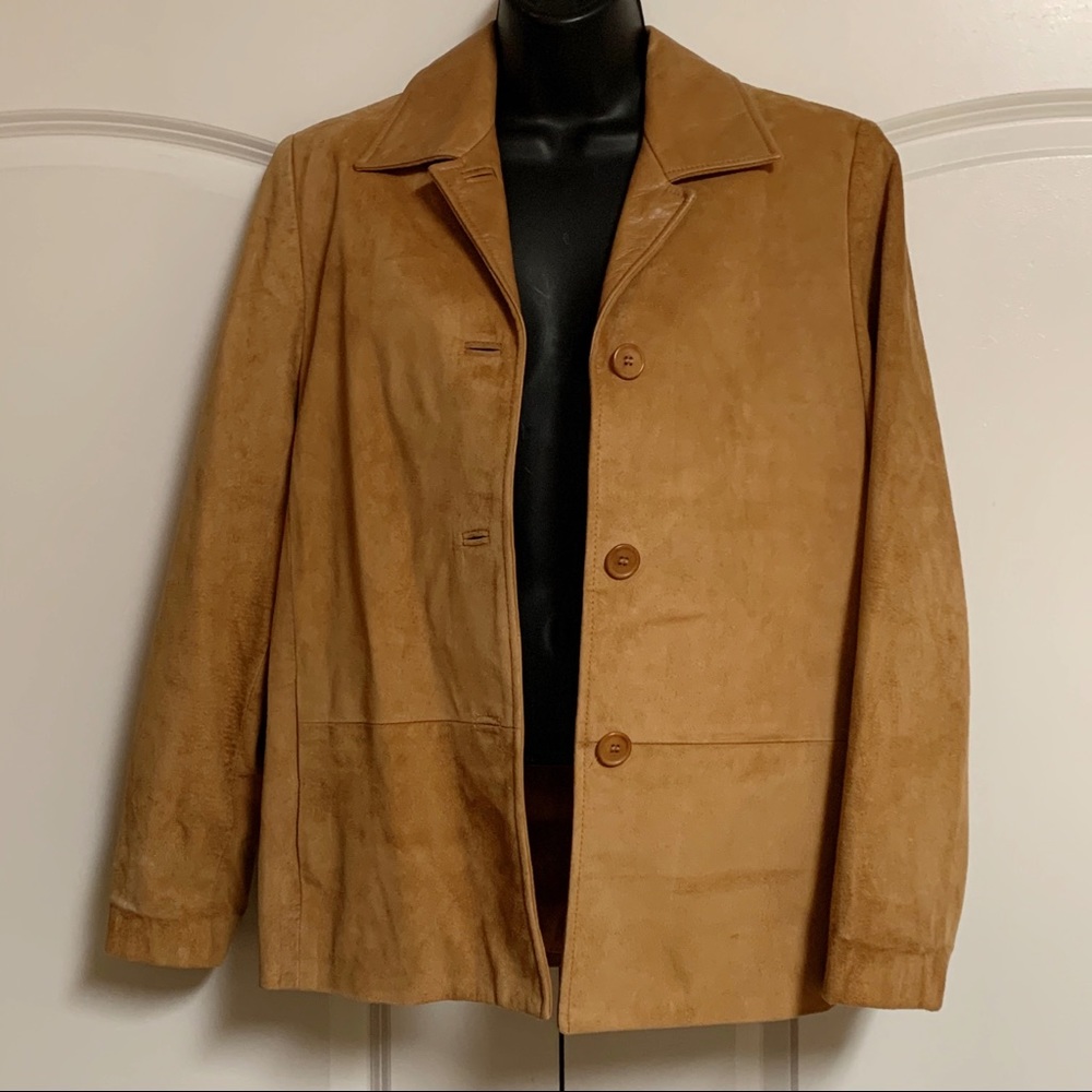 VTG 70s Tan Suede Leather Shirt Jacket Coat 4 6 S